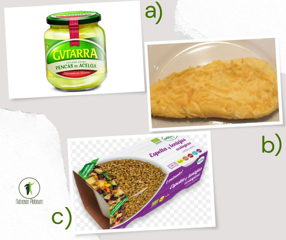 Pencas de acelgas, tortilla francesa  y espella con lentejas